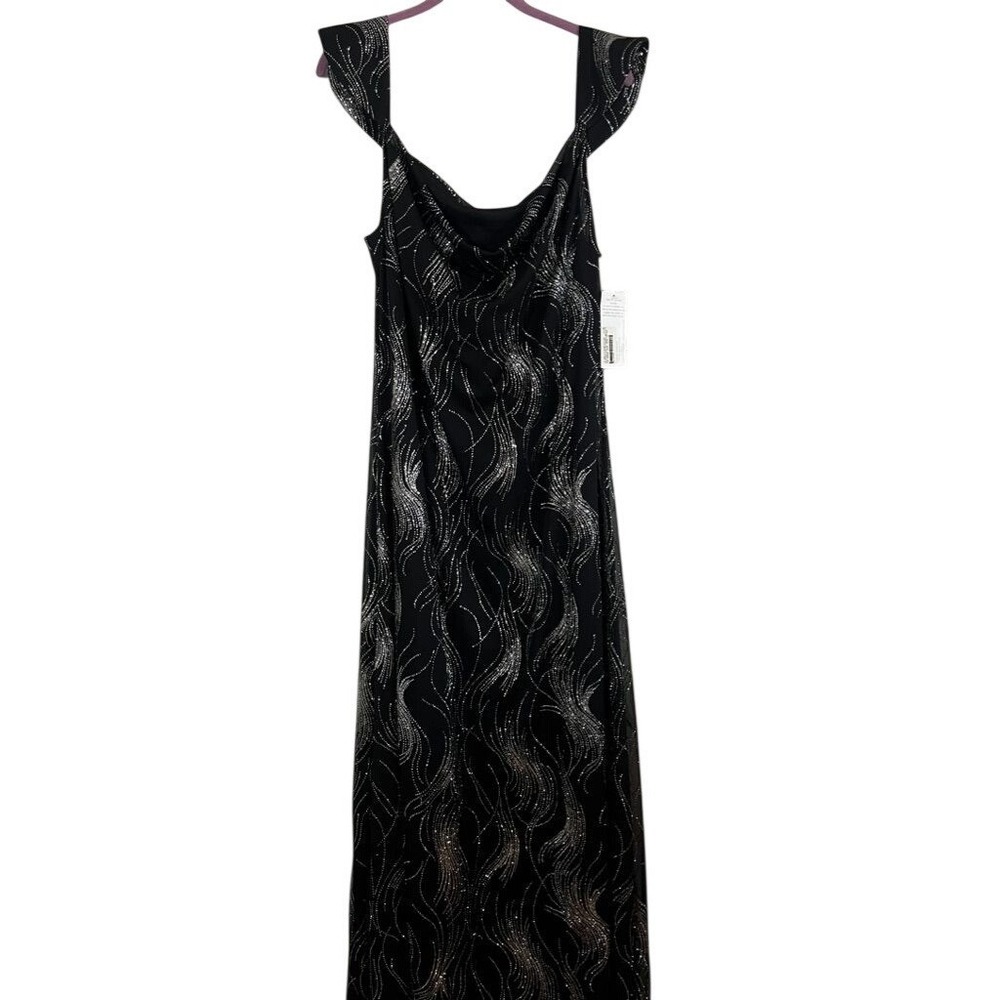 Vintage Glitter Off Shoulder Maxi Dress Black XL Metallic Fairy Whimsical 80s